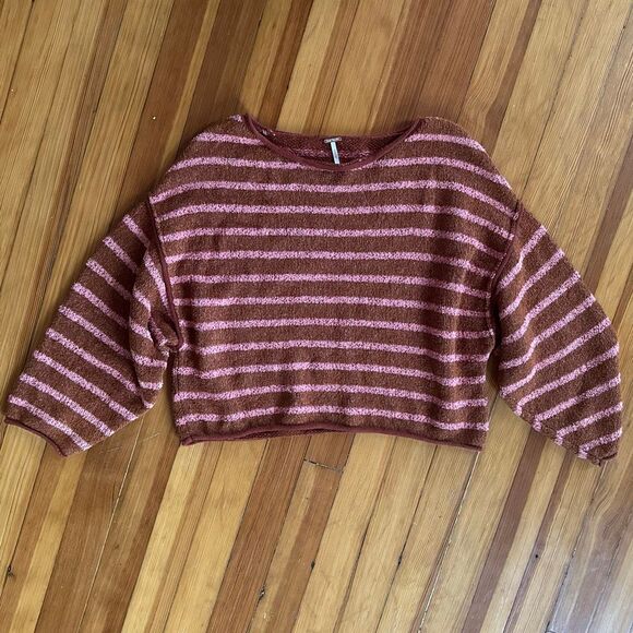 Free People Bardot Striped Oversized Sweater in Cedar Flower Size XXS - Picture 2 of 6